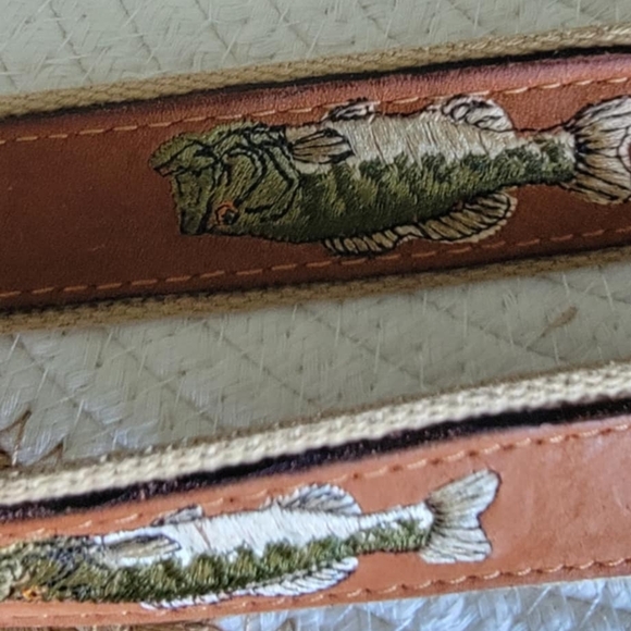 Men's Brown Leather Belt with Fish Design - Picture 1 of 7